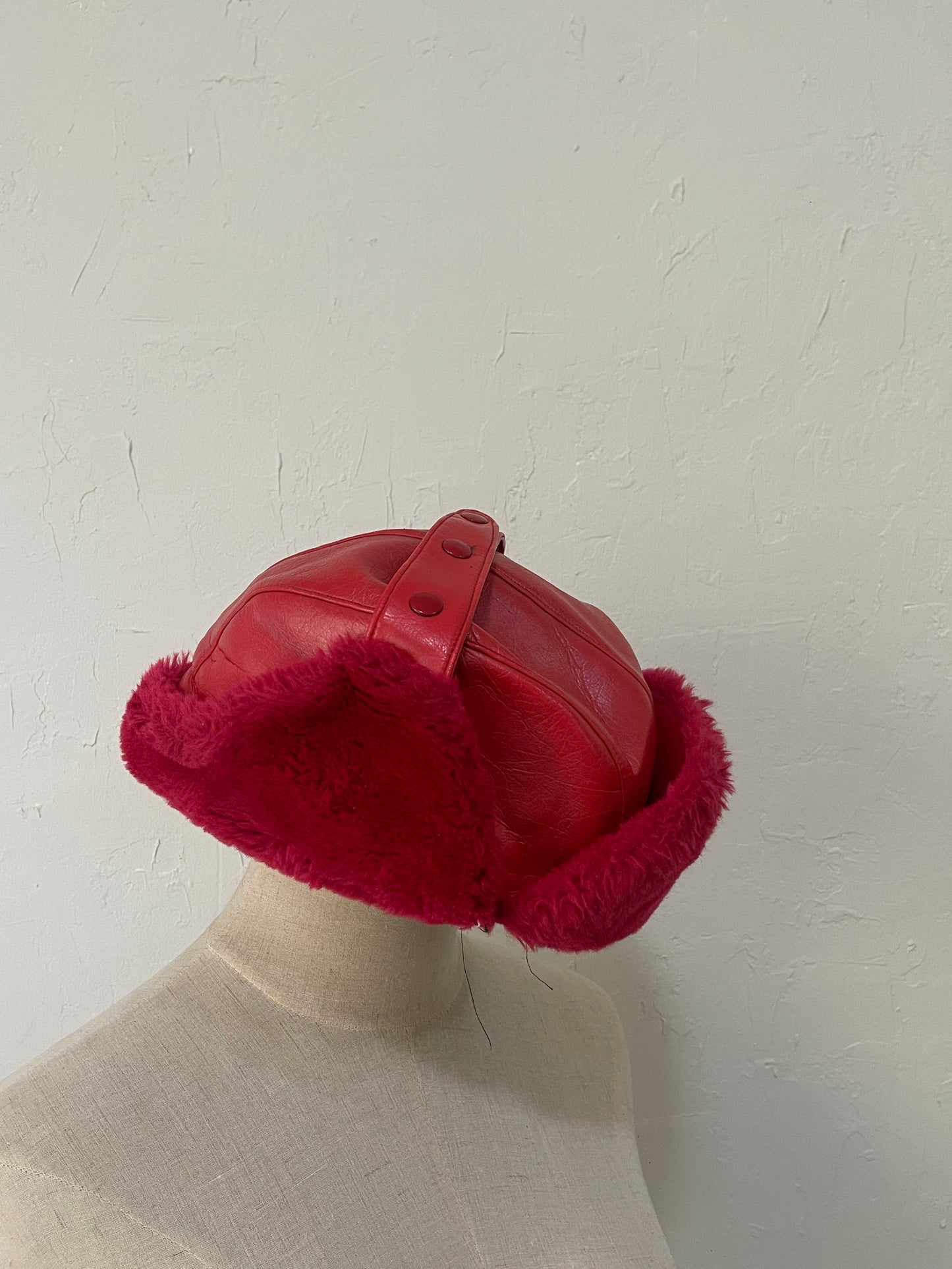 Multistyle Red Leather Fur Hat