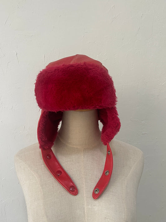 Multistyle Red Leather Fur Hat