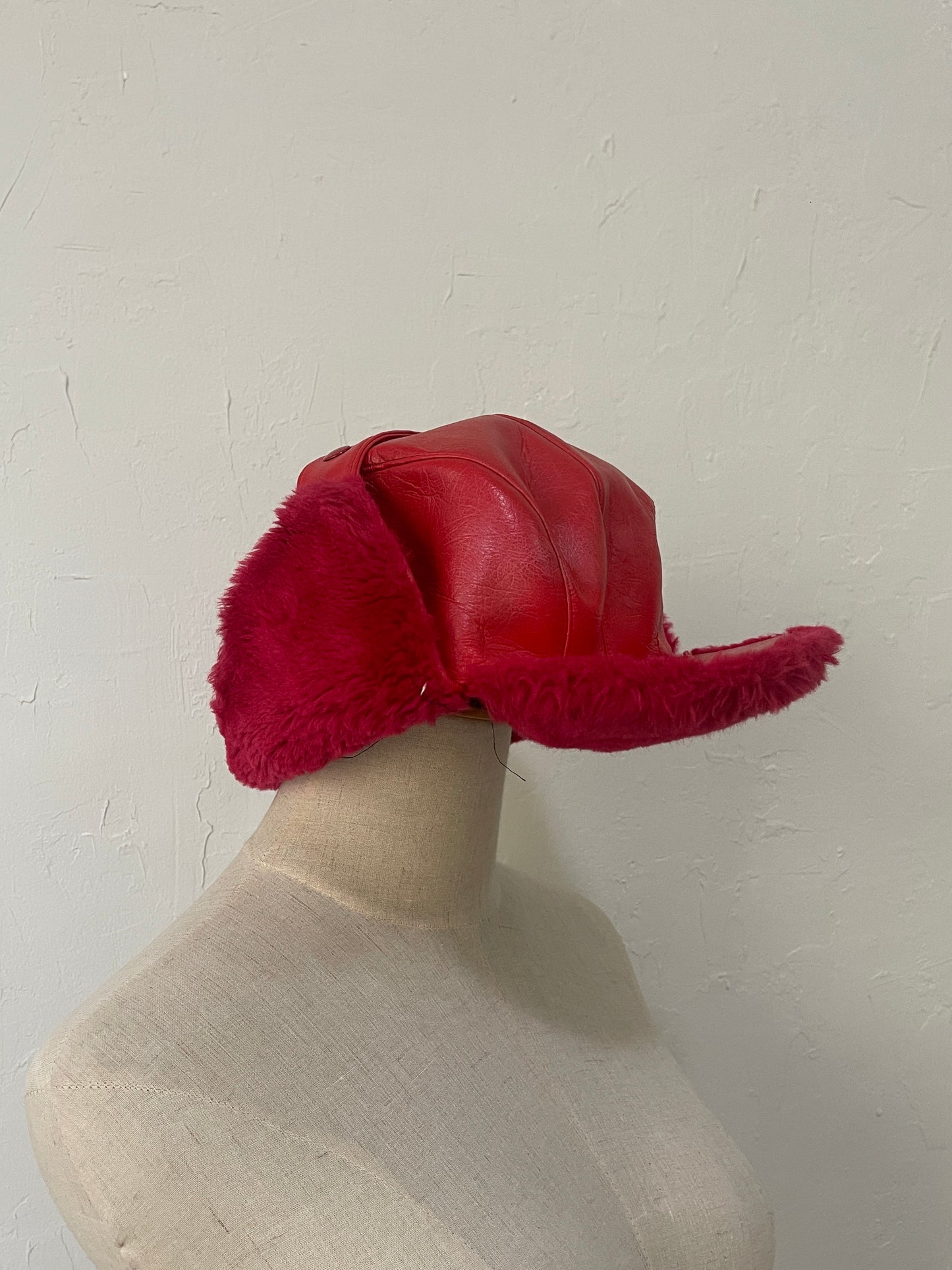 Multistyle Red Leather Fur Hat